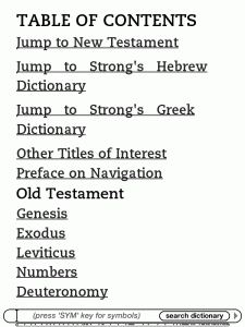 KJV Strong's Bible Kindle Screenshot Table of Contents